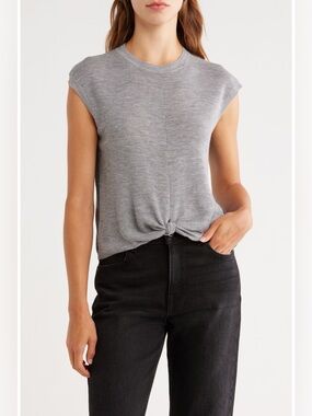 RAG & BONE Grey Knit Cap-Sleeve Knot Front Top - Women - Merino Wool - Size XS